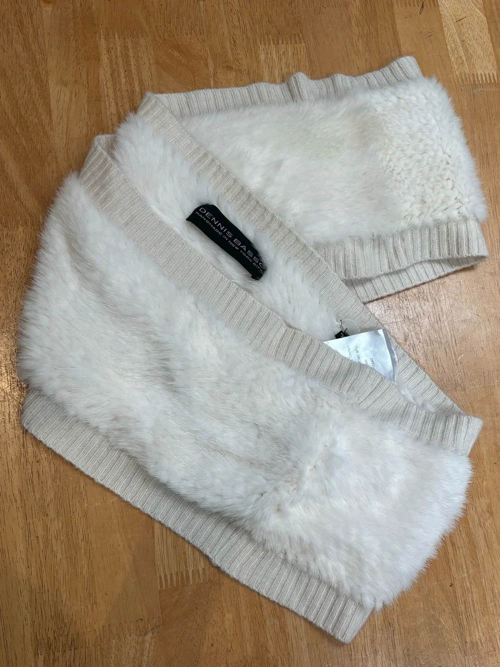 Dennis Basso white ivory winter mink genuine fur and cashmere infinity scarf